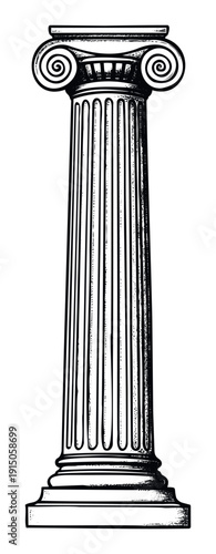 Ancient Ionic column with classic volutes and fluted shaft representing historical architecture and structural elegance for educational graphics and traditional design projects