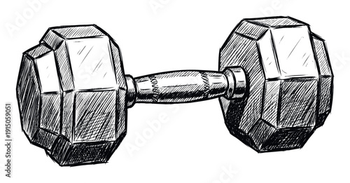 Hand drawn sketch style dumbbell weight for strength training and fitness programs providing a versatile graphic resource for gym and exercise related content