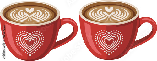 Romantic Coffee Cup with Heart Latte Outline Icon Set Valentine Café Theme