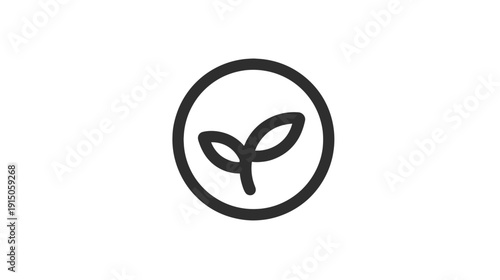 A simple, black emblem of a stylized sprout inside a circular frame on a clean white background