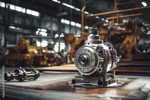 Wallpaper Mural Metal industrial machine part on a workbench in a manufacturing factory Torontodigital.ca