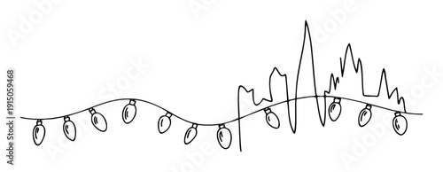 Hand drawn outline of a wavy string of festive lights featuring abstract geometric peaks and valleys, perfect for holiday greetings, party invitations, or simple celebratory web graphics.