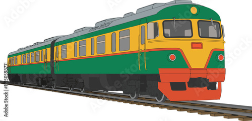 Vintage Diesel Locomotive Outline Icon Set Classic Passenger Train Concept