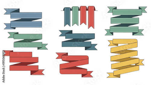 Collection of colorful banners and ribbons arranged in a decorative layout on a clean background