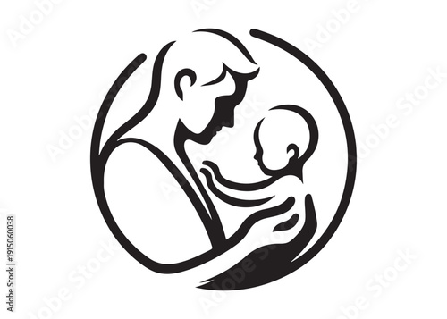 father's with children logo silhouette vector, fatherhood silhouette vector illustration, father and son logo silhouette, happy fathers day logo vector silhouette on white background