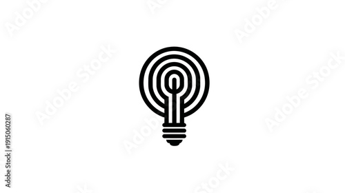 A minimalist icon of a lightbulb. The design is geometric, featuring circular and straight line elements