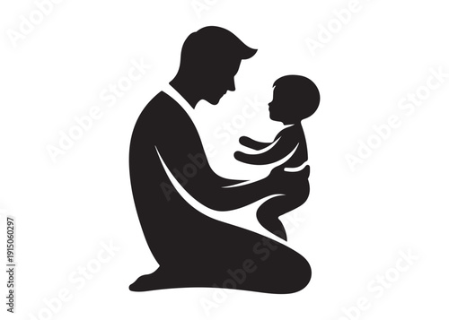 father's with children logo silhouette vector, fatherhood silhouette vector illustration, father and son logo silhouette, happy fathers day logo vector silhouette on white background