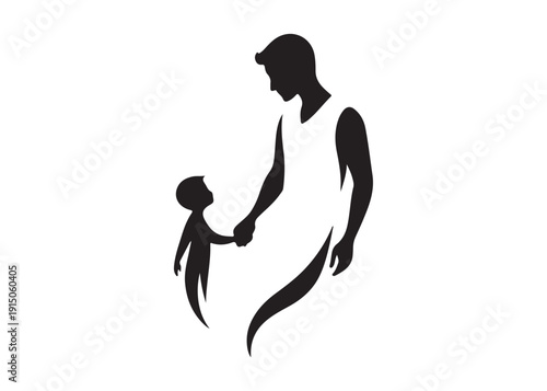 father's with children logo silhouette vector, fatherhood silhouette vector illustration, father and son logo silhouette, happy fathers day logo vector silhouette on white background
