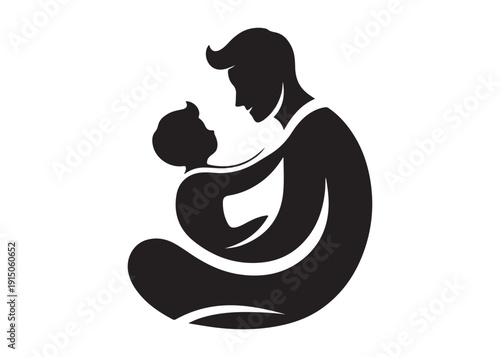 father's with children logo silhouette vector, fatherhood silhouette vector illustration, father and son logo silhouette, happy fathers day logo vector silhouette on white background