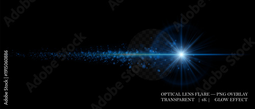 Cosmic ed glowing optical flare with bright core, particle trail, and intense beam. Suitable for overlays, motion design, and modern visual compositions.