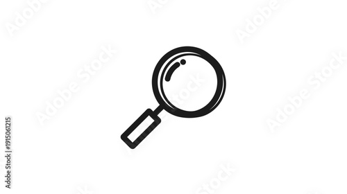 A black and white icon of a magnifying glass with a round lens and a rectangular handle