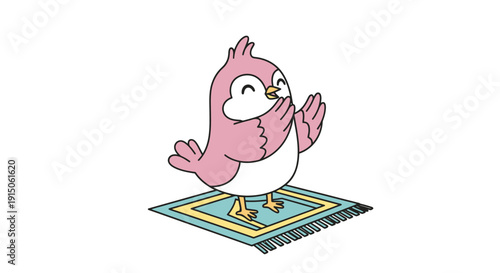 Cute Pink Bird Praying on Prayer Rug