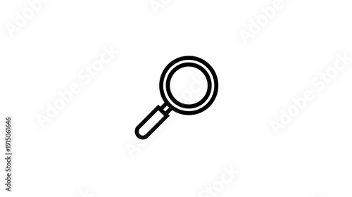 A black and white icon of a magnifying glass with a circular lens and rectangular handle