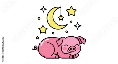 Sleeping Piglet Under Moon and Stars