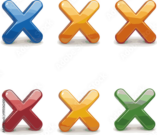 Create a kinds of deferent realistic x symbol icon. 3d illustration vector art with white background..