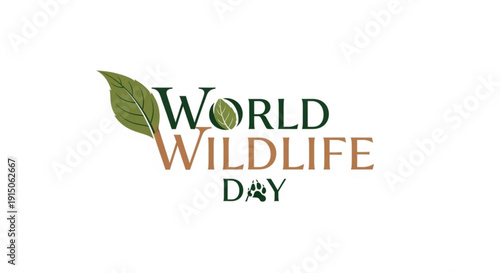 World wildlife day logo with green leaf and earth symbol on white background