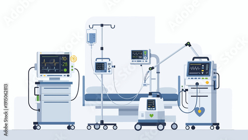 Intensive Care Unit Medical Equipment with Hospital Bed and Ventilator