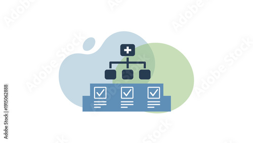 Medical Healthcare Organization Chart with Checklist and Plus Sign Icon