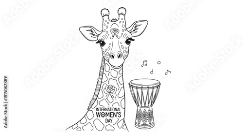 Giraffe with Djembe Drum for International Women's Day