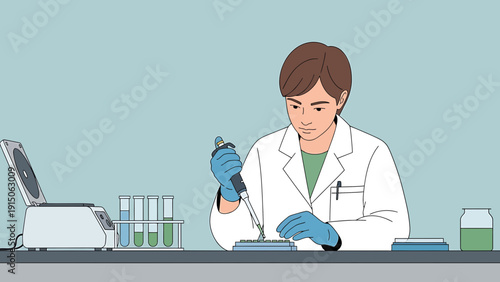 Scientist in Lab Coat Working with Pipette and Centrifuge in Laboratory