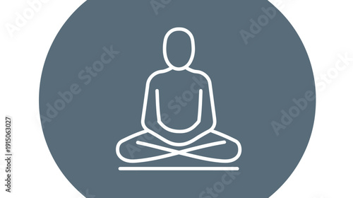 A white outlined person in lotus position on a dark gray circle