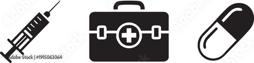 Injection Syringe Medical Kit Health Care Icons