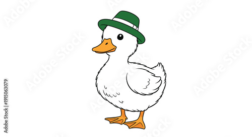 Duck with Green Hat in Simple Cartoon Style