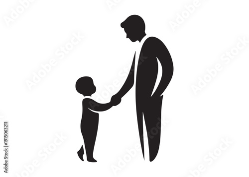 father's with children logo silhouette vector, fatherhood silhouette vector illustration, father and son logo silhouette, happy fathers day logo vector silhouette on white background