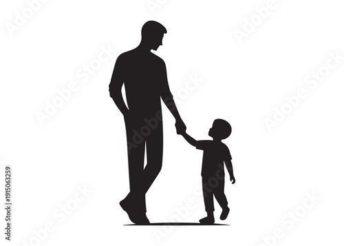 father's with children logo silhouette vector, fatherhood silhouette vector illustration, father and son logo silhouette, happy fathers day logo vector silhouette on white background