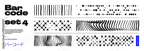 Barcode, EAN, 13 Code Abstract Art Background with A Badge and Bar for Digital Identification. Black Border Brutalist Graphic on A White Desktop, Featuring Binary Data, Packaging