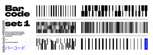Barcode, Badge, And 13 Code Abstract Art For EAN Background With Bar And Binary Data. A Black Border On Brutalist Pattern For Packaging And Consumer Concept With Digital Ornament