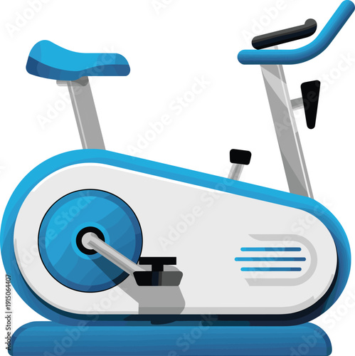 Blue and white exercise bike with a large front wheel and handlebars for indoor cycling workouts