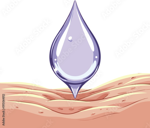 Create a realistic Vitamin serum drop on saggy skin 3D illustration vector art with white background.