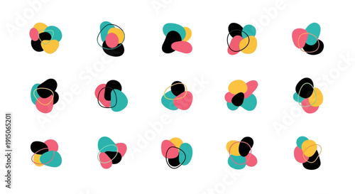Abstract modern organic shapes collection, colorful graphic design elements set on white background