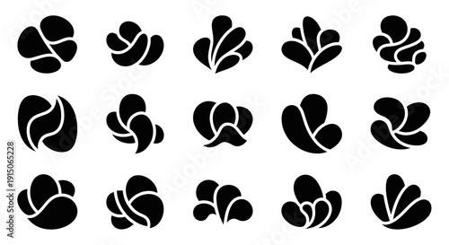 Abstract organic black shapes collection, minimalist fluid design elements set
