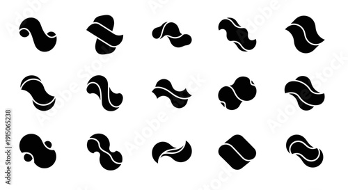 Abstract organic black shapes on white, fluid modern graphic design elements