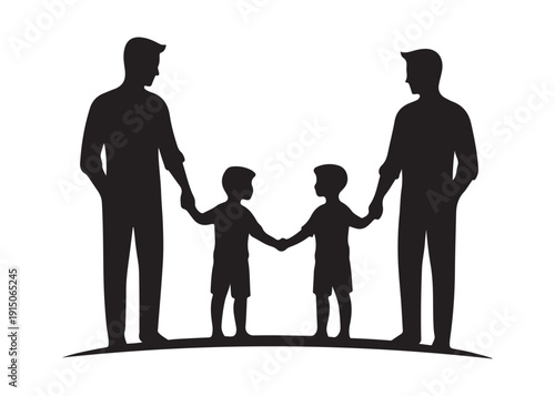 father's with children logo silhouette vector, fatherhood silhouette vector illustration, father and son logo silhouette, happy fathers day logo vector silhouette on white background