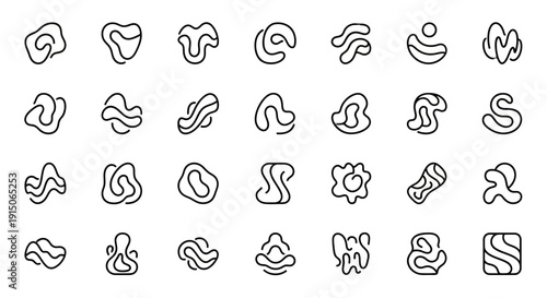 Abstract Organic Blob Shapes Line Art Collection with Grunge Texture