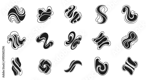 Abstract Organic Fluid Shapes Collection. Black and White Wavy Ink Blots Set. Modern Design Elements.