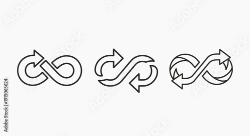 Infinity loop arrow symbols representing continuous cycle and endless process