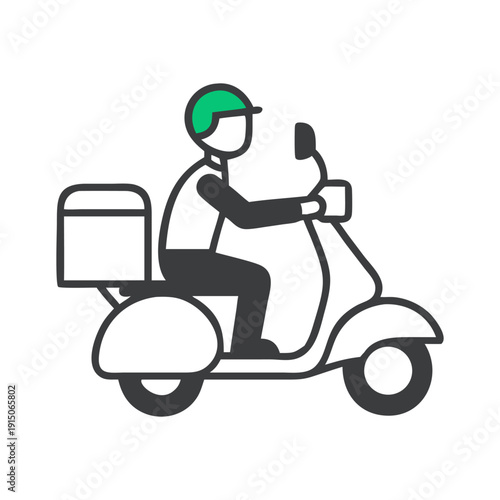Delivery rider on scooter with green helmet and storage box