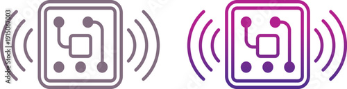 System on Chip SoC Icon with Wireless Signal Waves. Semiconductor Microchip  Embedded, IoT Device, AI Hardware, Mobile Processor, Electronics Engineering, Connectivity and Digital Computing. RFID