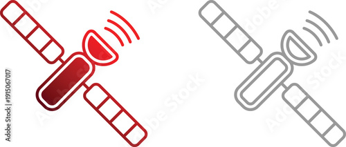 Satellite Communication Icon with Signal Waves. Modern Space Technology Symbol. Network Connectivity, GPS Tracking, Wireless Transmission, Telecom, Navigation, Internet, Aerospace and Global Data