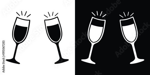 Champagne glasses clinking vector icon, Clinking glasses icon