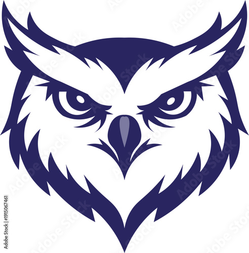 Owl's Serene gaze: A focused owl illustration, featuring intense, keen eyes and a commanding presence.