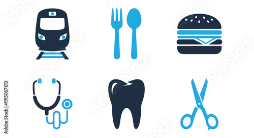 Medical travel dental icons flat design vector illustration logo template, Glyph solid icon, Blue icon  - Editable icon