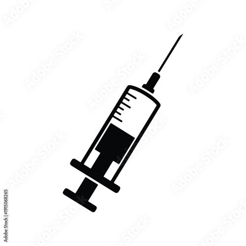 Large Medical Syringe Black Silhouette Vector