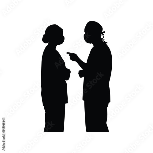 Nurse Anesthetist with Surgeon Silhouette Vector