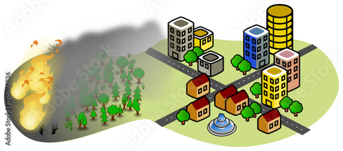 Forest fire endangering the city