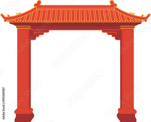 Traditional Chinese Gate with Red and Gold Decorative architecture